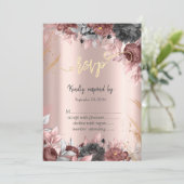 Invitation Fleurs chic Rose foncé or Rose RSVP (Debout devant)
