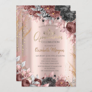 Invitation Fleurs Chic Tiara, Diamonds Rose or Quinceañera