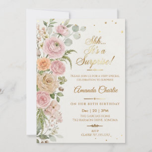 Invitation Fleurs Chut c'est une surprise Anniversaire