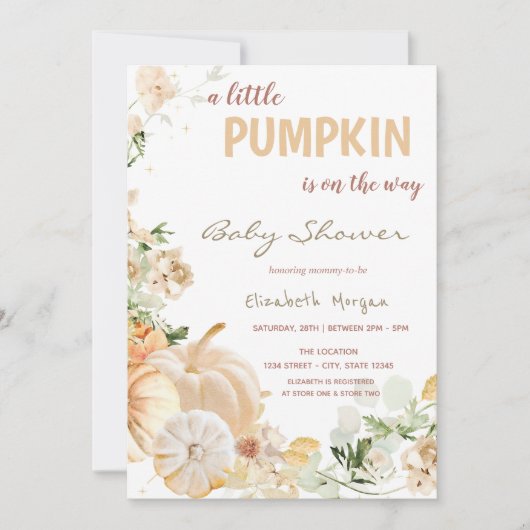 Invitation Fleurs Citrouilles blanches chic (Devant)