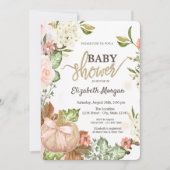 Invitation Fleurs citrouilles Feuilles Baby shower (Devant)