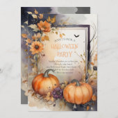 Invitation Fleurs Citrouilles orange Fête d'Halloween (Devant / Derrière)