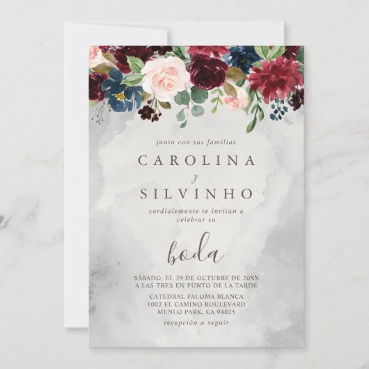 Invitation Fleurs classiques chic Boda Mariage (Devant)
