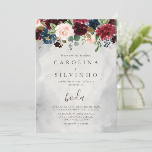 Invitation Fleurs classiques chic Boda Mariage (Debout devant)