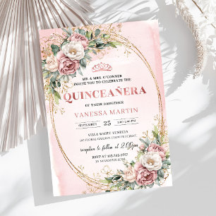Invitation Fleurs Classiques de Couleur Rose Poussiéreux avec