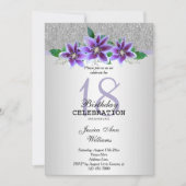 Invitation Fleurs Clematis et Argent Classy 18e anniversaire (Devant)