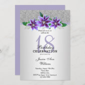 Invitation Fleurs Clematis et Argent Classy 18e anniversaire (Devant / Derrière)