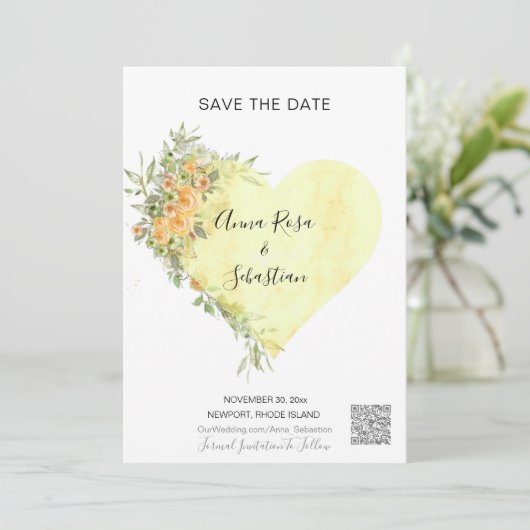 Invitation *~* Fleurs Coeur AR6 QR MARIAGE ENREGISTRER LA DAT (Debout devant)