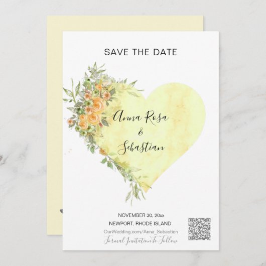 Invitation *~* Fleurs Coeur AR6 QR MARIAGE ENREGISTRER LA DAT (Devant / Derrière)