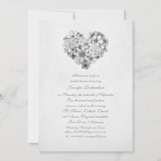 Invitation fleurs coeur fleurs vintage nuptiale douche (Devant)