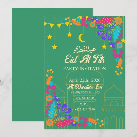 Invitation Fleurs colorées (Devant / Derrière)