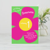 Invitation Fleurs colorées 1er anniversaire mignonne Invitati (Debout devant)