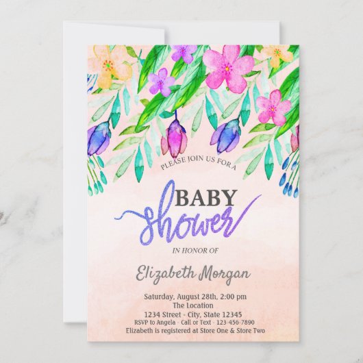 Invitation Fleurs colorées Baby shower de printemps (Devant)