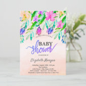 Invitation Fleurs colorées Baby shower de printemps (Debout devant)