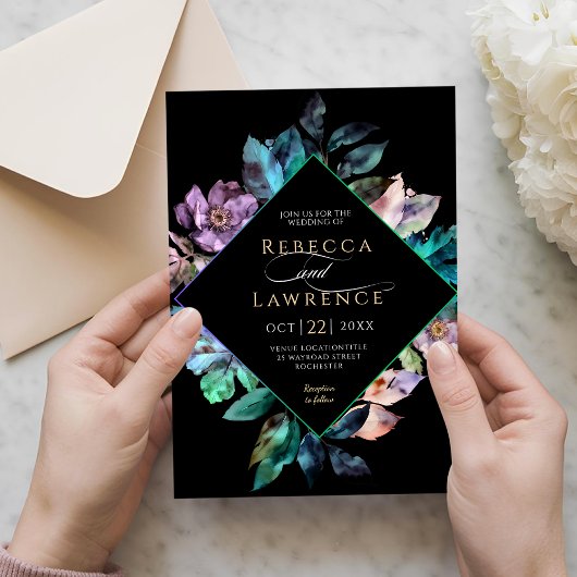 Invitation Fleurs colorées élégantes mariage noir