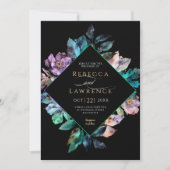 Invitation Fleurs colorées élégantes mariage noir (Devant)