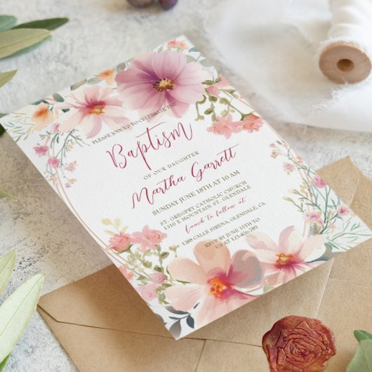 Invitation Fleurs colorées Fille Baptême