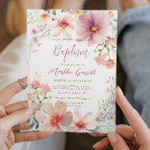 Invitation Fleurs colorées Fille Baptême
