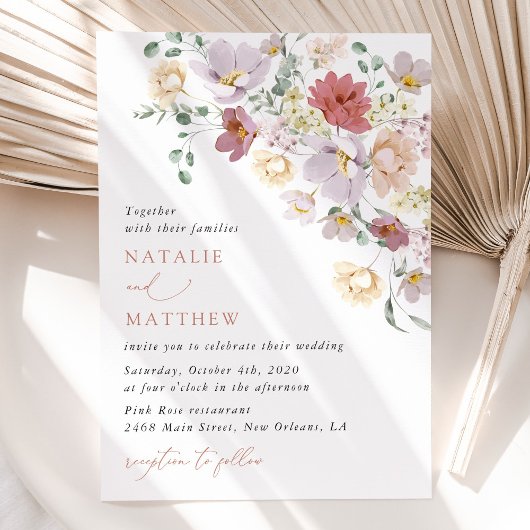 Invitation Fleurs Colorées, Fleurs Sauvages, Bohème, Mariage