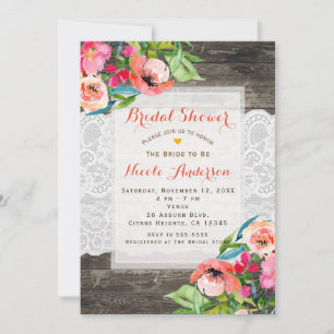 Invitation Fleurs Colorées Floral Moderne Chic Bois & Dentell