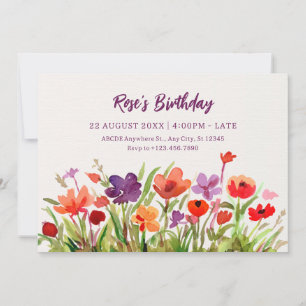 Invitation Fleurs colorées Jardin aquarelle Anniversaire