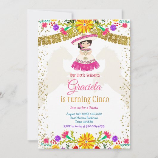 Invitation Fleurs colorées mexicaines avec Parties scintillan (Devant)