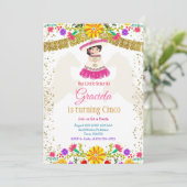 Invitation Fleurs colorées mexicaines avec Parties scintillan (Debout devant)