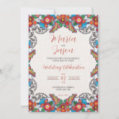 Invitation Fleurs colorées mexicaines de Fiesta Mariage botan (Devant)