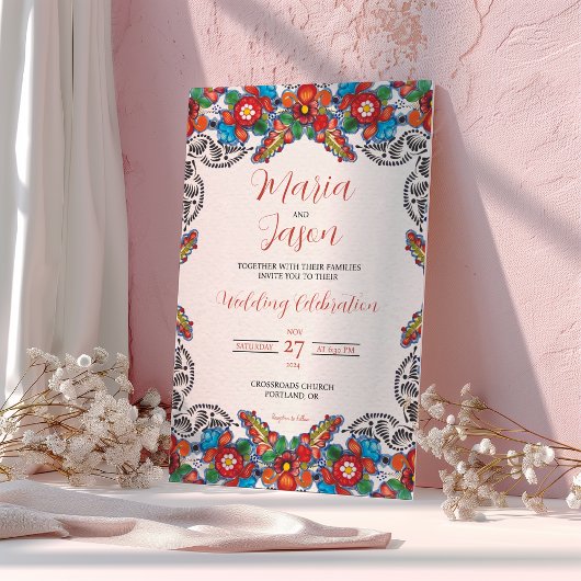 Invitation Fleurs colorées mexicaines de Fiesta Mariage botan