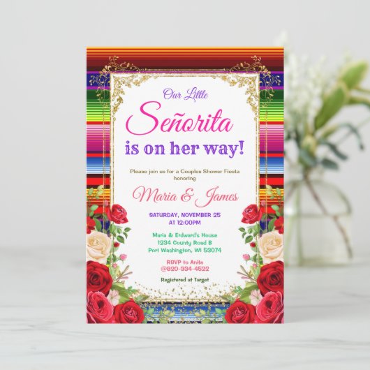 Invitation Fleurs colorées mexicaines Fiesta Couples douche (Debout devant)