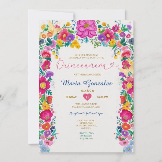 Invitation Fleurs colorées mexicaines Floral Quinceañera (Devant)