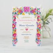 Invitation Fleurs colorées mexicaines Floral Quinceañera (Debout devant)