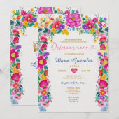 Invitation Fleurs colorées mexicaines Floral Quinceañera (Devant / Derrière)