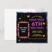 Invitation Fleurs colorées Pink Purple Papillon Anniversaire (Devant / Derrière)