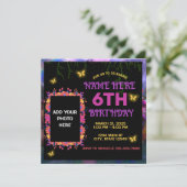 Invitation Fleurs colorées Pink Purple Papillon Anniversaire (Debout devant)