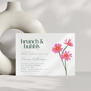 Invitation Fleurs colorées Pink Vert Floral Brunch Bubbly