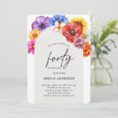 Invitation Fleurs colorées Quarante-40e Anniversaire de la fê (Debout devant)