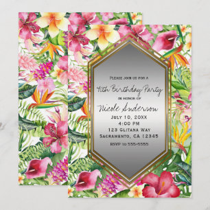 Invitation Fleurs Colorées Tropicales Fête d'anniversaire Tou