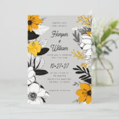 Invitation Fleurs contemporaines noir, blanc, jaune mariage (Debout devant)