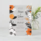 Invitation Fleurs contemporaines noir, blanc, orange mariage (Debout devant)