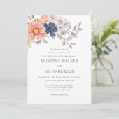 Invitation Fleurs corail et marine | Elegant Botanical Invita (Debout devant)