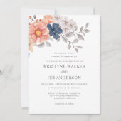 Invitation Fleurs corail et marine | Élégant Botanique (Devant)