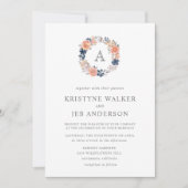 Invitation Fleurs corail et marine | Mariage d'aquarelle Mono (Devant)