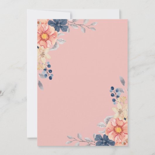 Invitation Fleurs corail et marine | Mariage d'aquarelle Mono (Dos)