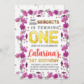 Invitation Fleurs Cosmos Fiesta inspiré 1er anniversaire (Devant / Derrière)