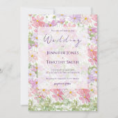 Invitation fleurs cosmos violettes et roses aquarelle (Devant)