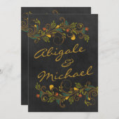 Invitation Fleurs couleur or Mariage Noms avant (Devant / Derrière)