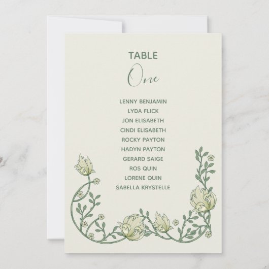 Invitation Fleurs crème Art déco Tableau Numéro de siège Tabl (Dos)
