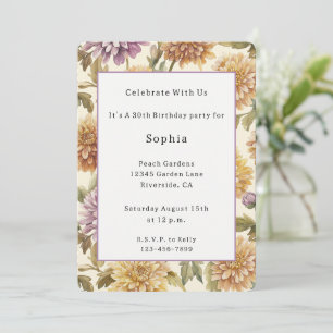 Invitation Fleurs Crème Lavande Jaune Pêche Anniversaire