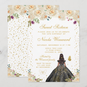 Invitation Fleurs Crème Princesse Sombre Peau Douze Ans Sucré